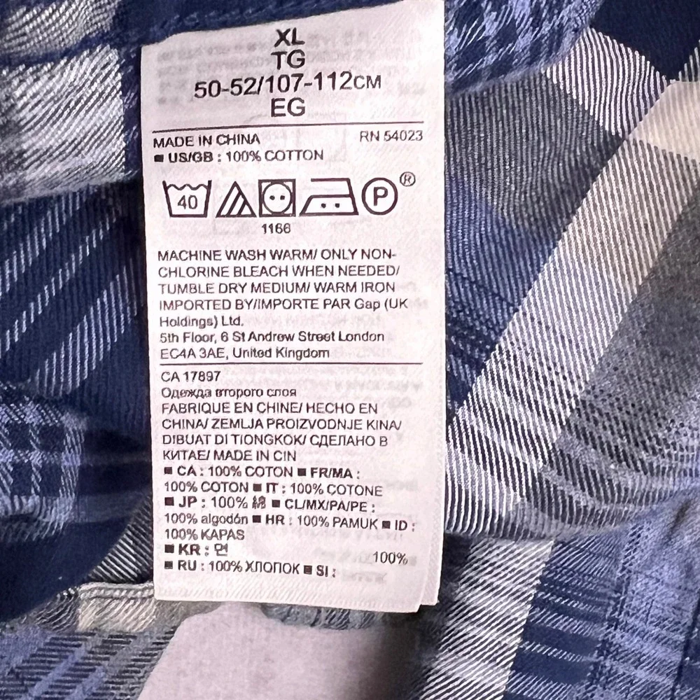 Banana Republic Luxe Flannel Shirt Mens XL Blue Plaid Exc Long Sleeve Cotton